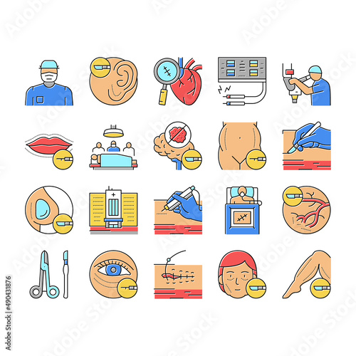 Surgery Medicine Clinic Operation Icons Set Vector .