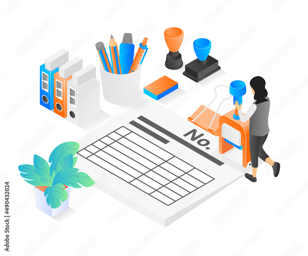 Isometric style illustration of hard working office workers Isometric style illustration of hard working office workers