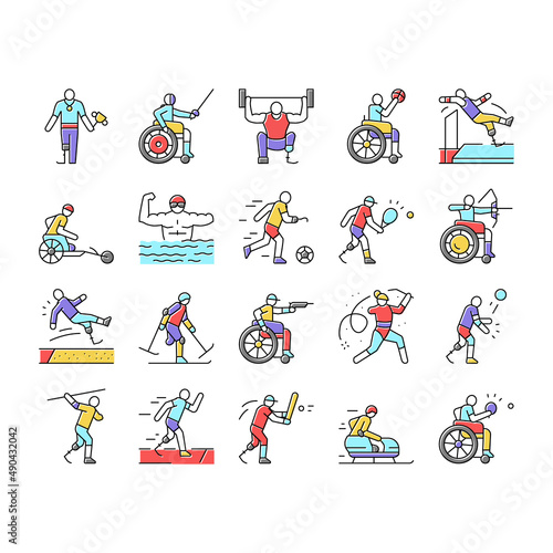 Handicapped Athlete Sport Game Icons Set Vector .