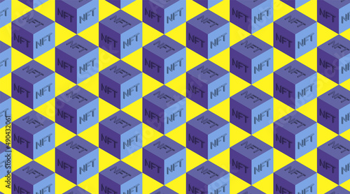 NFT concept non-fungible token virtual art 3D background blockchain stored data 