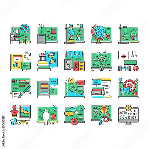 School Subjects Learn Collection Icons Set Vector .
