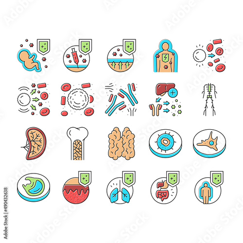 Immune System Disease And Treat Icons Set Vector . photo