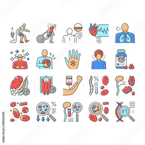 Anemia Patient Health Problem Icons Set Vector .