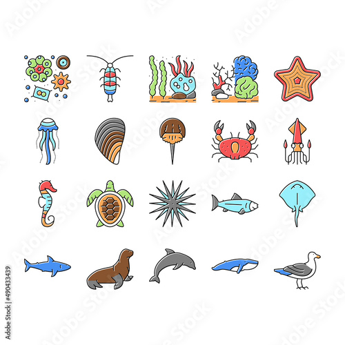 Ocean Underwater Life Collection Icons Set Vector .