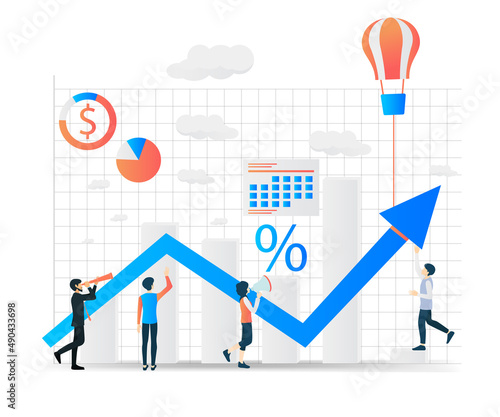 Flat style illustration of marketing strategy with data analysis