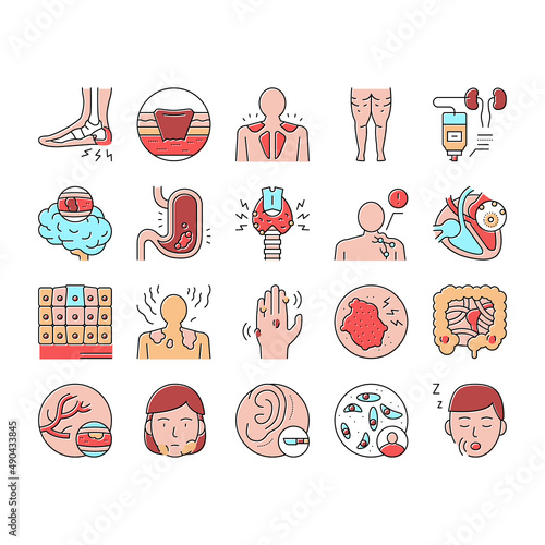 Disease Human Problem Collection Icons Set Vector .