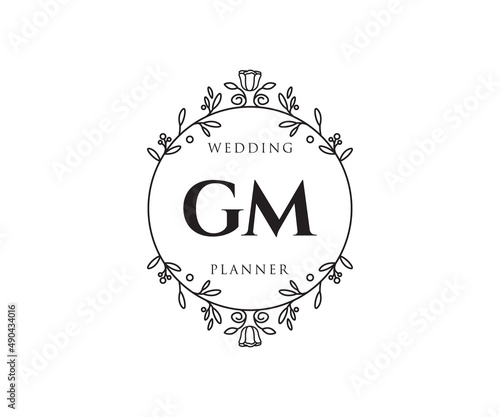 GM Initials letter Wedding monogram logos collection, hand drawn modern minimalistic and floral templates for Invitation cards, Save the Date, elegant identity for restaurant, boutique, cafe in vector