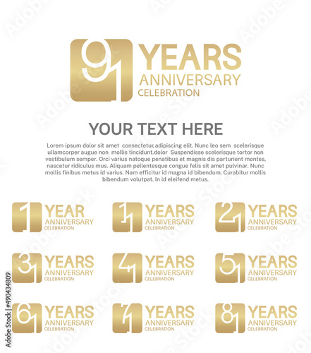 set anniversary logotype premium collection gold color in square isolated on white background