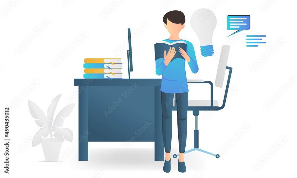 Flat style illustration of back to school student reading a book Flat style illustration of back to school student reading a book