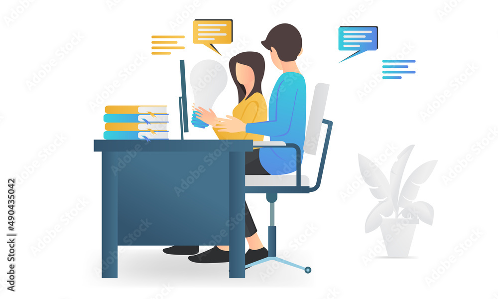 Isometric style illustration discussing with coworkers Isometric style illustration discussing with coworkers