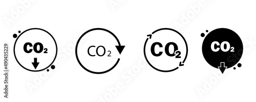 Co2 down icon. Vector illustration. stock image.
