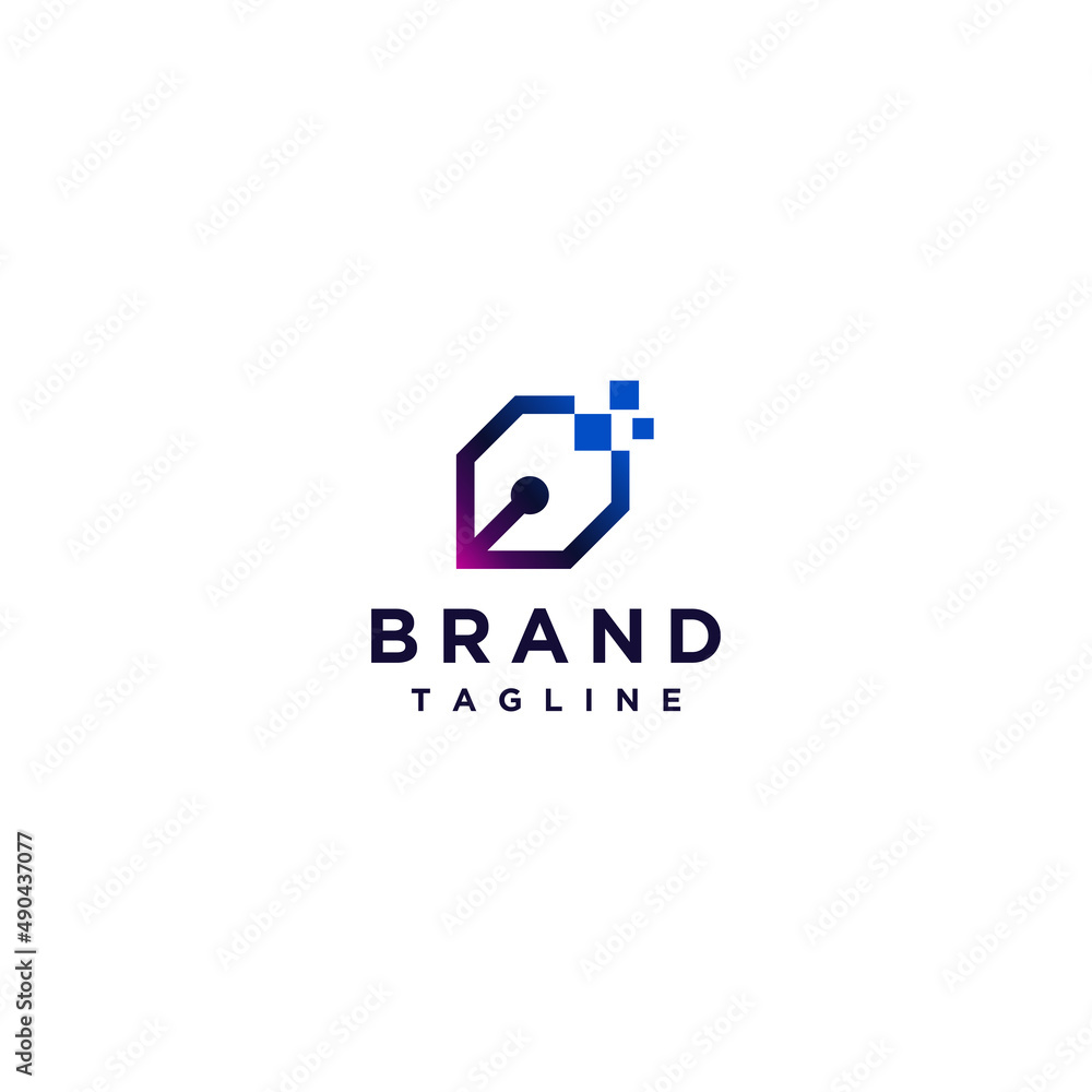 Minimalist Digital Pen Logo Design. Technology symbol with simple pen icon accented with digital pixels. Minimalist Digital Pen Logo Design. Technology symbol with simple pen icon accented with digital pixels.
