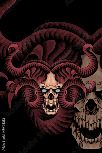 Fototapeta Naklejka Na Ścianę i Meble -  Many horned skull vector illustration