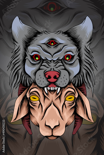 Wolf with goat vector illustration