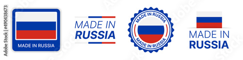 Made in Russia badge icon set, Russian product labels vector illustration.
