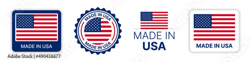 Made in USA sign label set. American product emblem vector illustration.