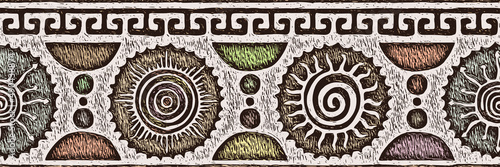 Ethnic background, sun symbols, vector border. Seamless pattern. 