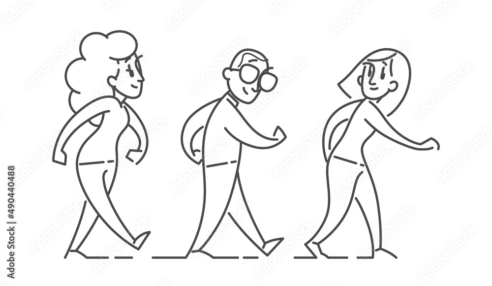 Small group of walking people ,in simple b&w line style Small group of walking people ,in simple b&w line style