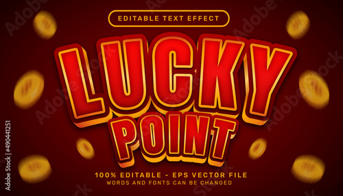 Editable text effect - lucky point 3d style concept with coin illustration