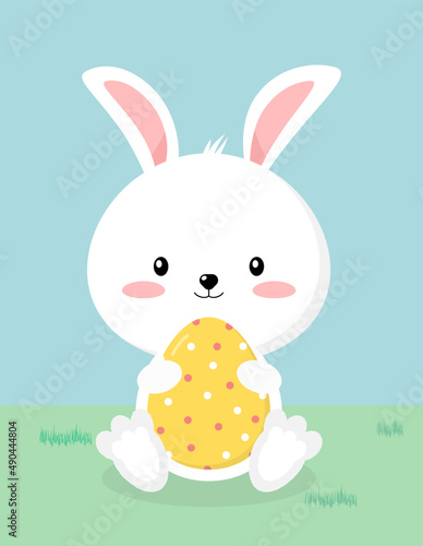 Cute Easter Bunny rabbit and colorful Easter Egg