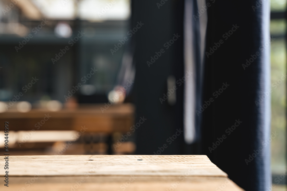 Wooden table at the café Wooden table at the café