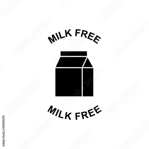 Dairy milk free label icon  in black flat glyph, filled style isolated on white background