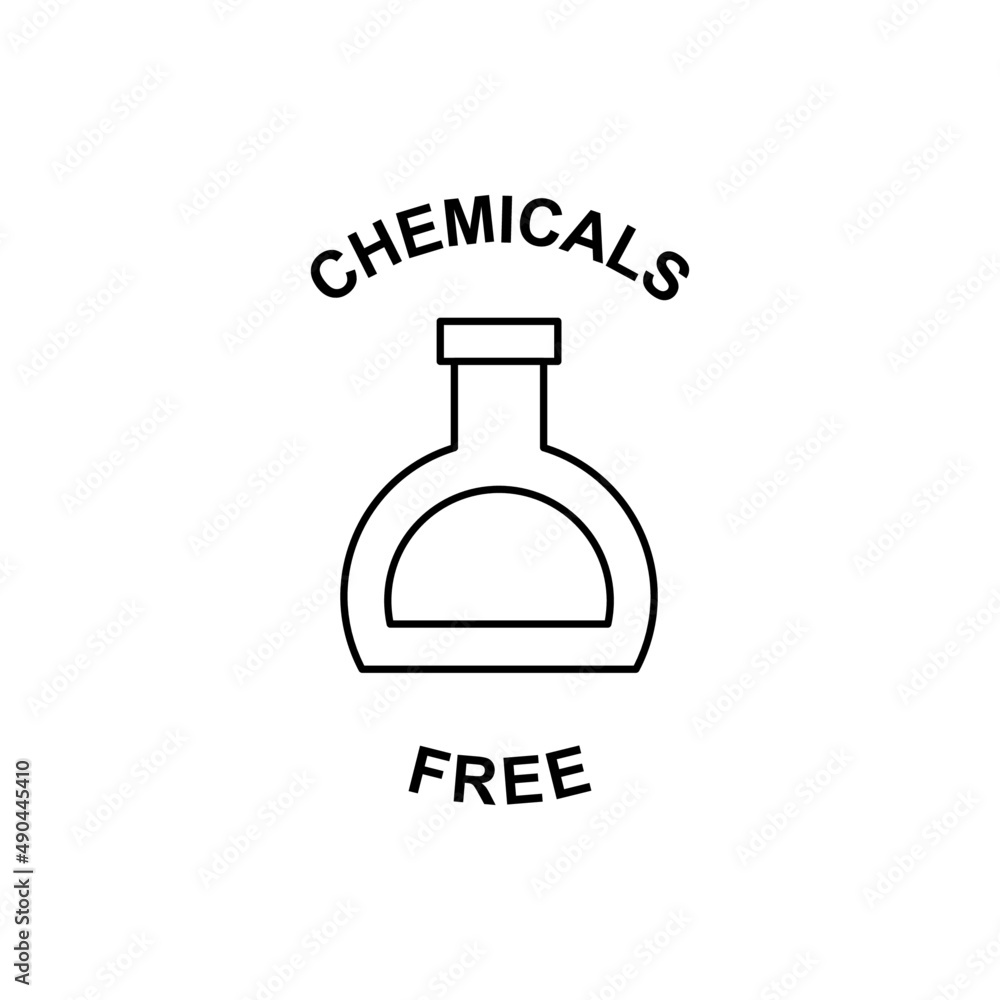 Chemicals free label icon in black line style icon, style isolated on white background Chemicals free label icon in black line style icon, style isolated on white background