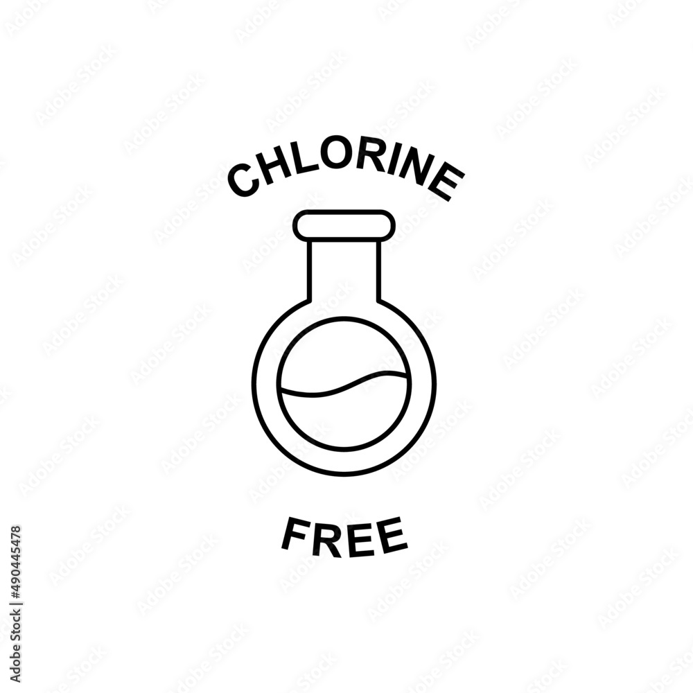 Chlorine free label icon in black line style icon, style isolated on white background Chlorine free label icon in black line style icon, style isolated on white background