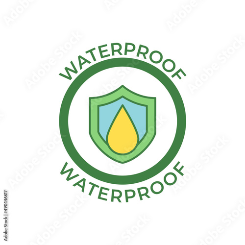 Waterproof, water shield label icon in color icon, isolated on white background 