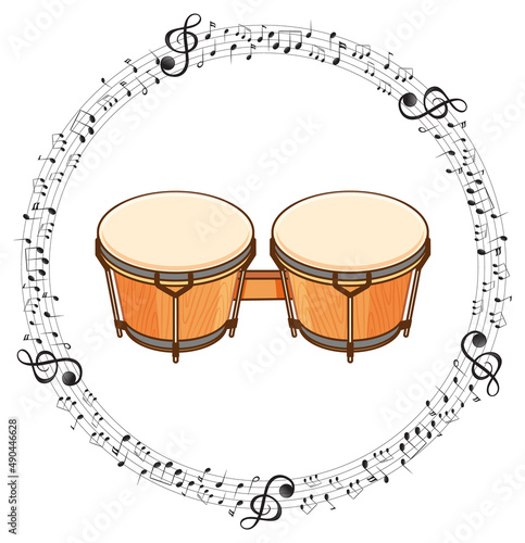 A timbales with musical notes on white background