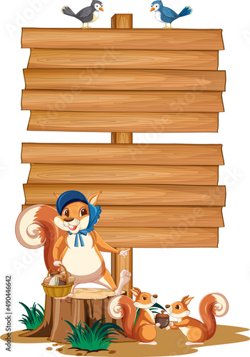 Squirrel with wooden sign banner