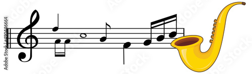 A saxophone with musical notes on white background