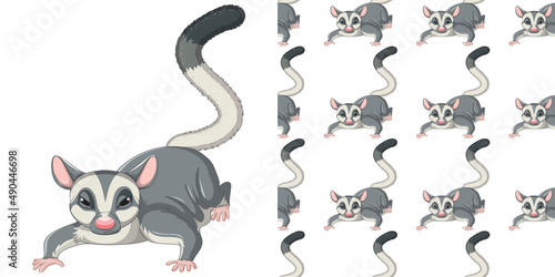 Seamless design of sugar glider  on white background