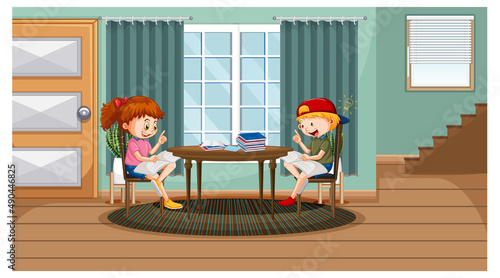 Children reading books at home
