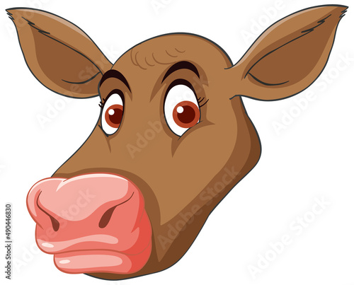 Head of brown cow cartoon character