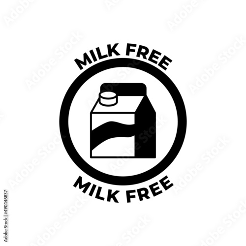 Dairy milk free label icon  in black flat glyph, filled style isolated on white background