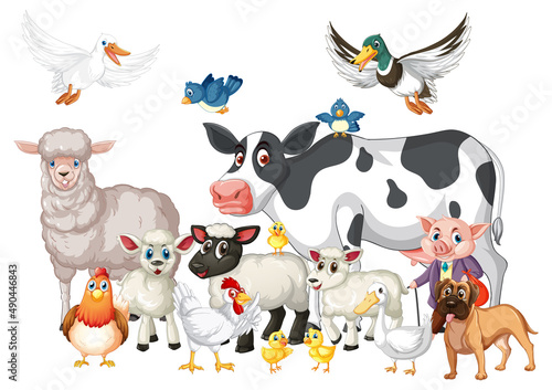 A group of animal farm on white background