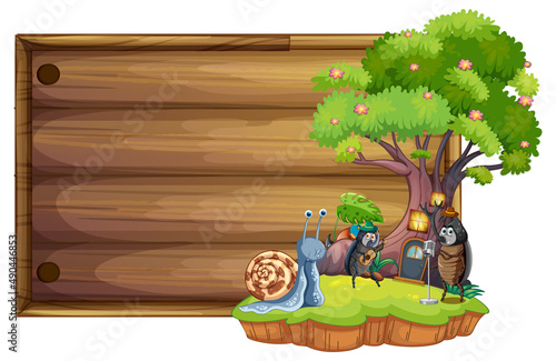 Isolated wooden banner with cute insect in nature
