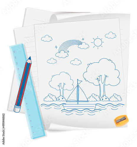 A paper with a doodle sketch design and pencil