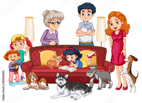 Big family members with many dogs
