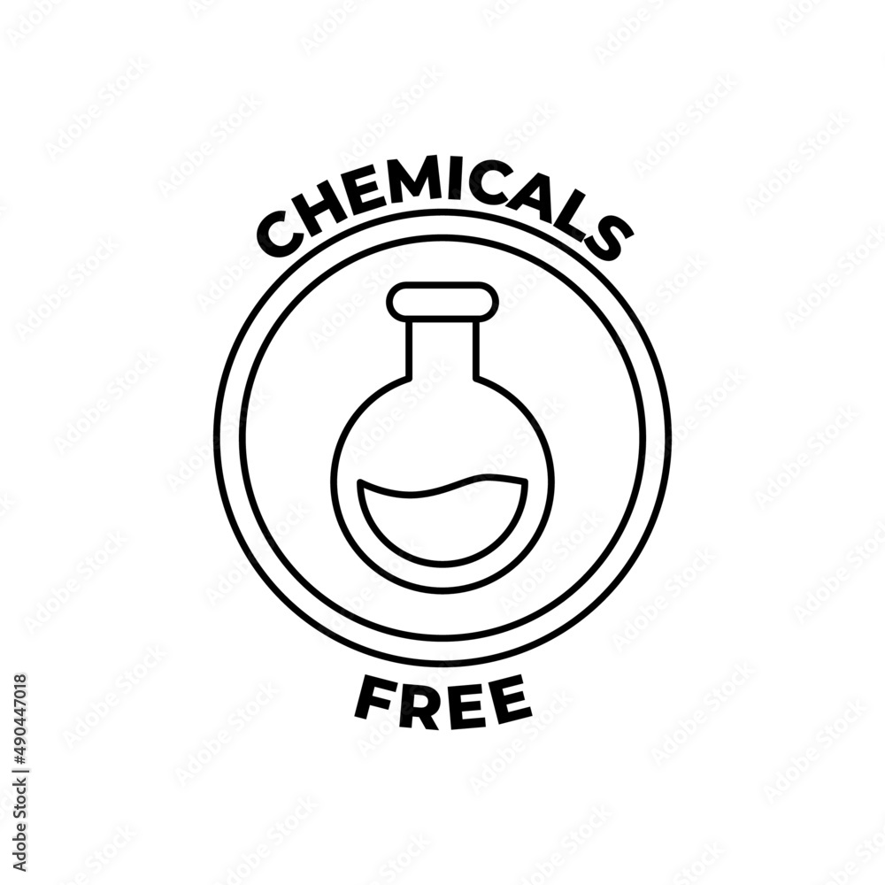 Chemicals free label icon in black line style icon, style isolated on white background Chemicals free label icon in black line style icon, style isolated on white background