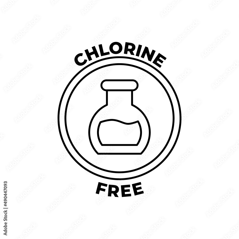 Chlorine free label icon in black line style icon, style isolated on white background Chlorine free label icon in black line style icon, style isolated on white background