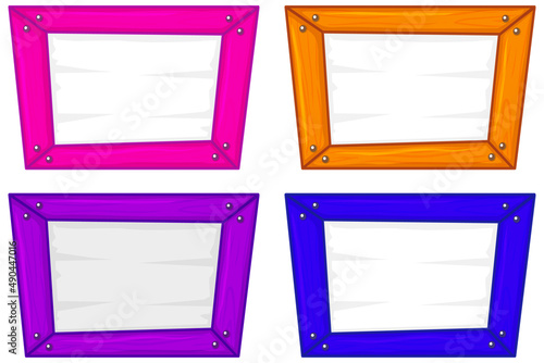 Set of wooden sign banner in colour