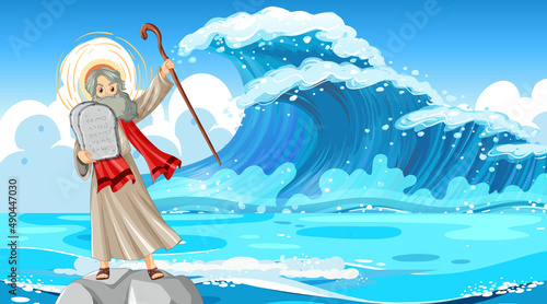 Moses holding the ten commandments stone