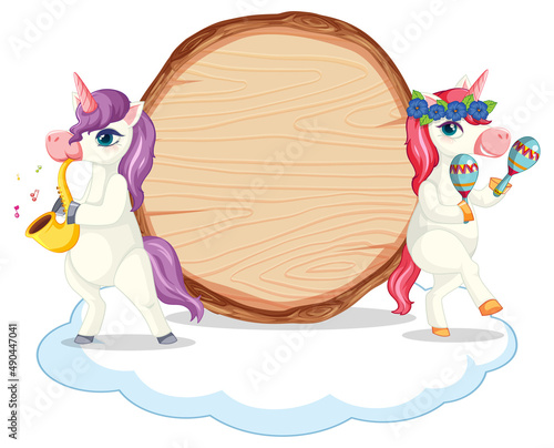 Isolated wooden banner with unicorn