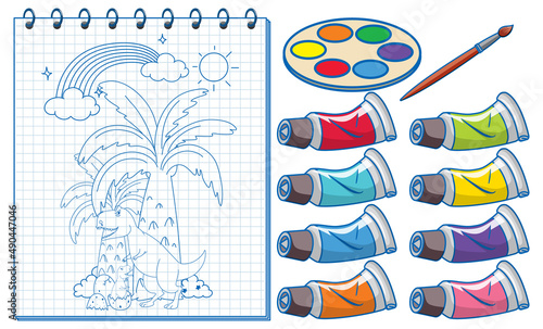 A notebook with a doodle sketch design and watercolour