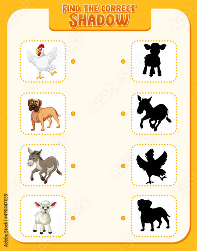 Matching Farm animal shadow worksheet