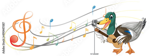 The duck play guitar, ukulele with music note