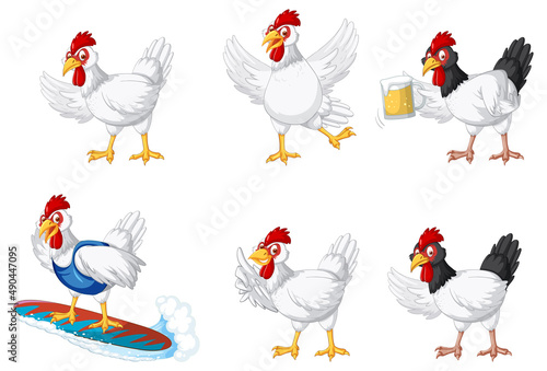 Set of different chickens cartoon character