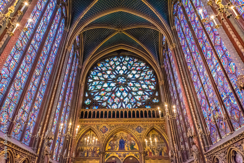 Upper Chapel of the The Sainte-Chapelle, a royal chapel in the Gothic style, within the medieval Palais de la Cite, the residence of the Kings of France.